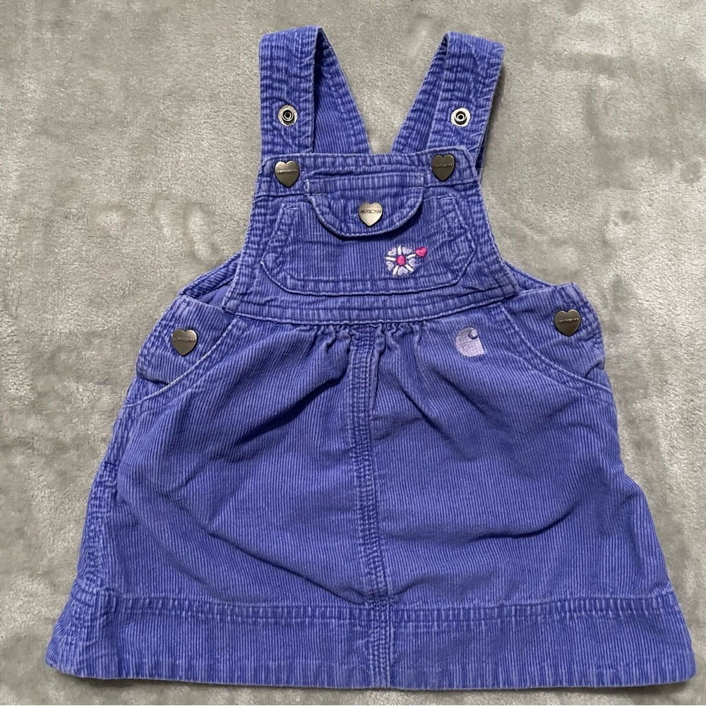 Carhartt Baby Girls Plum Purple Corduroy Overall Dress Size 6 Months Workwear